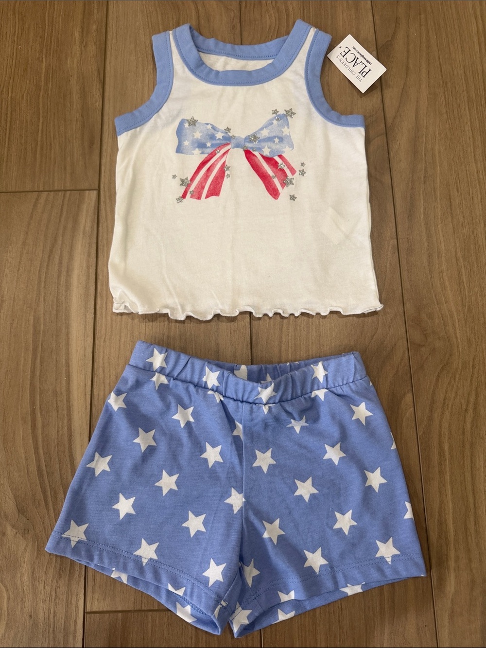 The Children's Place White Tank & Light Blue Star Shorts Set